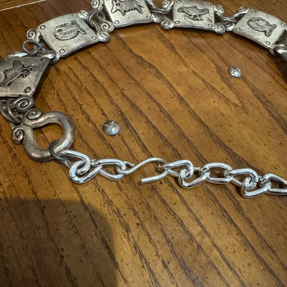 Silver Tone Belt or Necklace-Fish/Rooster/Pig/Fish/Rooster/Pig/Fish/Rooster 24”